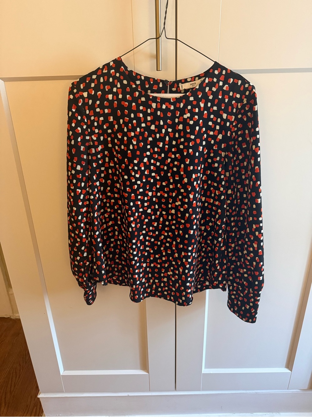 Mango Black Blouse with Red and White Spot Print